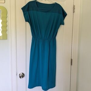 Vintage IFI teal blue midi dress 18 (fits like 10/12)